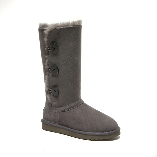 Botas altas estilo UGG peludas con tres botones para mujer