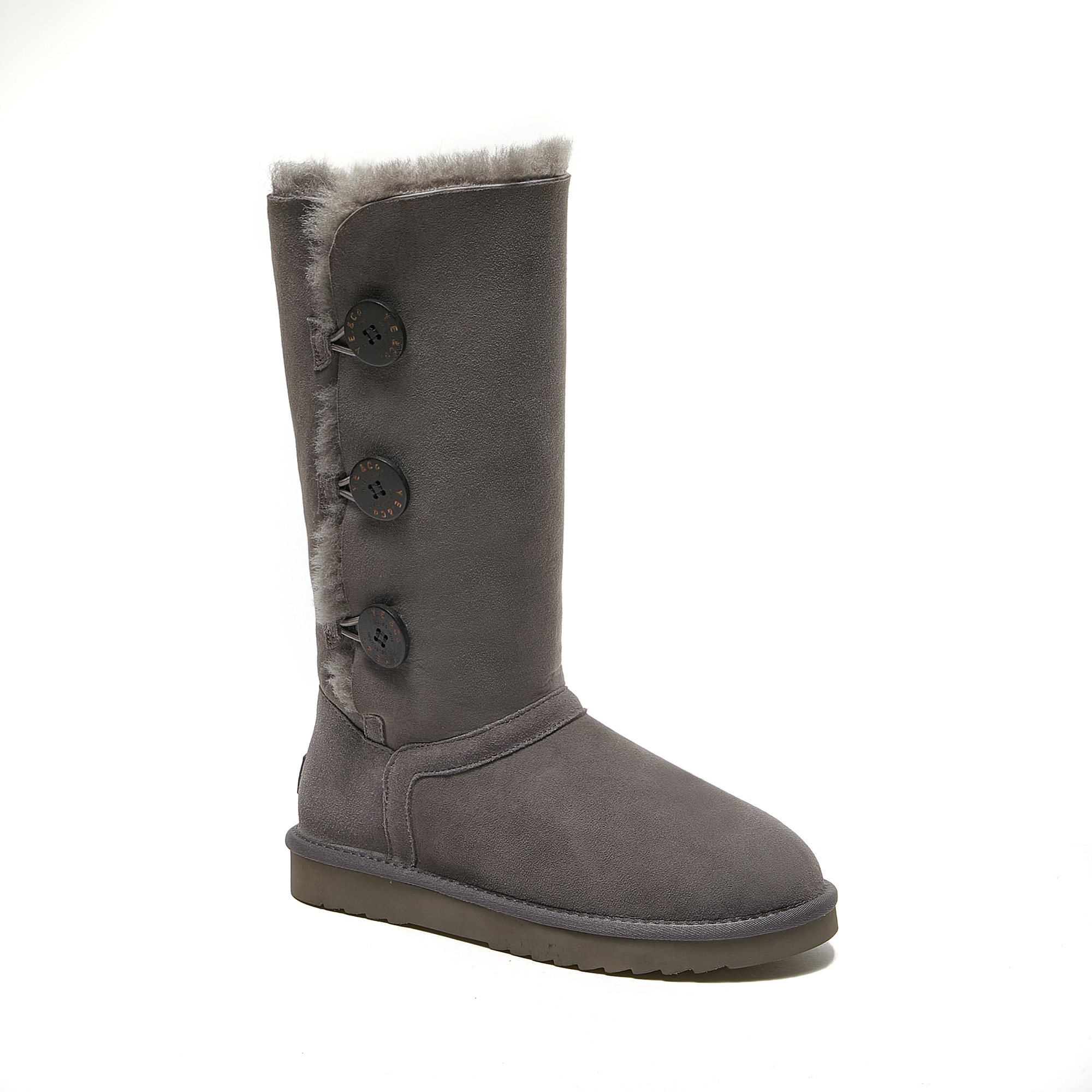 Botas altas estilo UGG peludas con tres botones para mujer