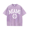 Camisetas lavadas de algod&oacute;n para mujer, camisetas desgastadas con cuello redondo de tendencia, ropa femenina de calle de verano de manga corta con estampado de Miami y EE. UU.