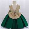 Vestido de ni&ntilde;a de flores de sat&eacute;n verde con elegancia dorada con lazo en la espalda
