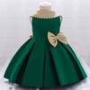 Vestido de ni&ntilde;a de flores de sat&eacute;n verde con elegancia dorada con lazo en la espalda