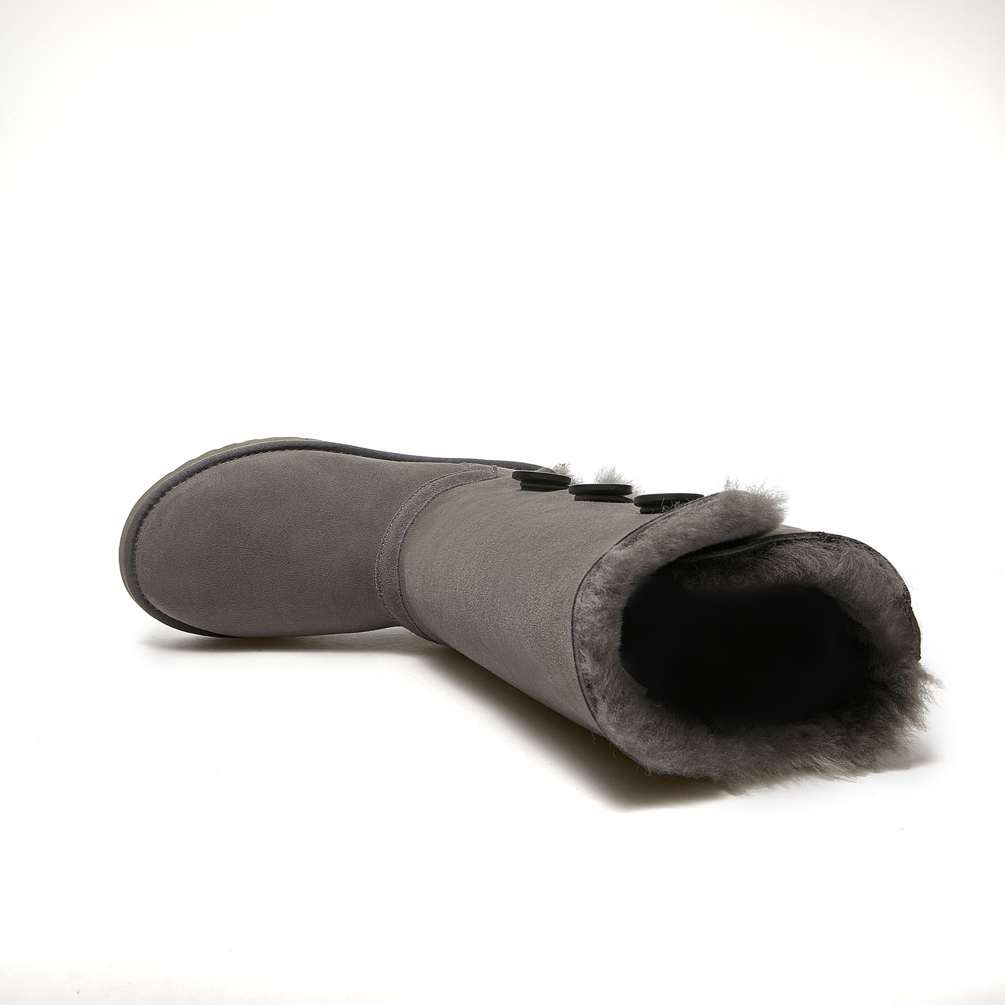 Botas altas estilo UGG peludas con tres botones para mujer