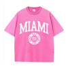 Camisetas lavadas de algod&oacute;n para mujer, camisetas desgastadas con cuello redondo de tendencia, ropa femenina de calle de verano de manga corta con estampado de Miami y EE. UU.
