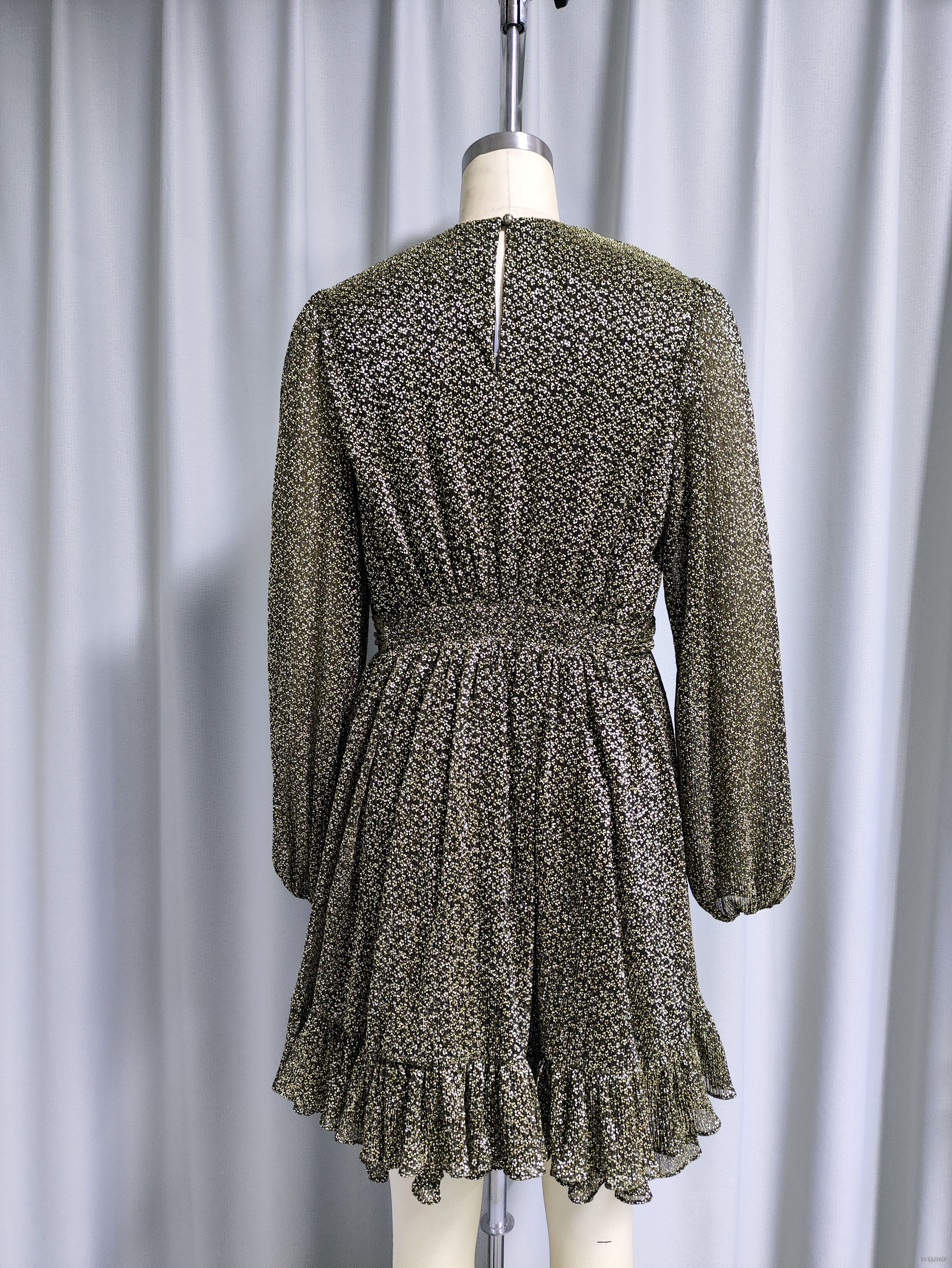 Floral transparente - Mini vestido con volantes y mangas con lazo en la cintura