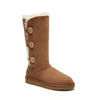 Botas KAHKI altas peludas estilo UGG con tres botones para mujer 