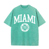 Camisetas lavadas de algod&oacute;n para mujer, camisetas desgastadas con cuello redondo de tendencia, ropa femenina de calle de verano de manga corta con estampado de Miami y EE. UU.