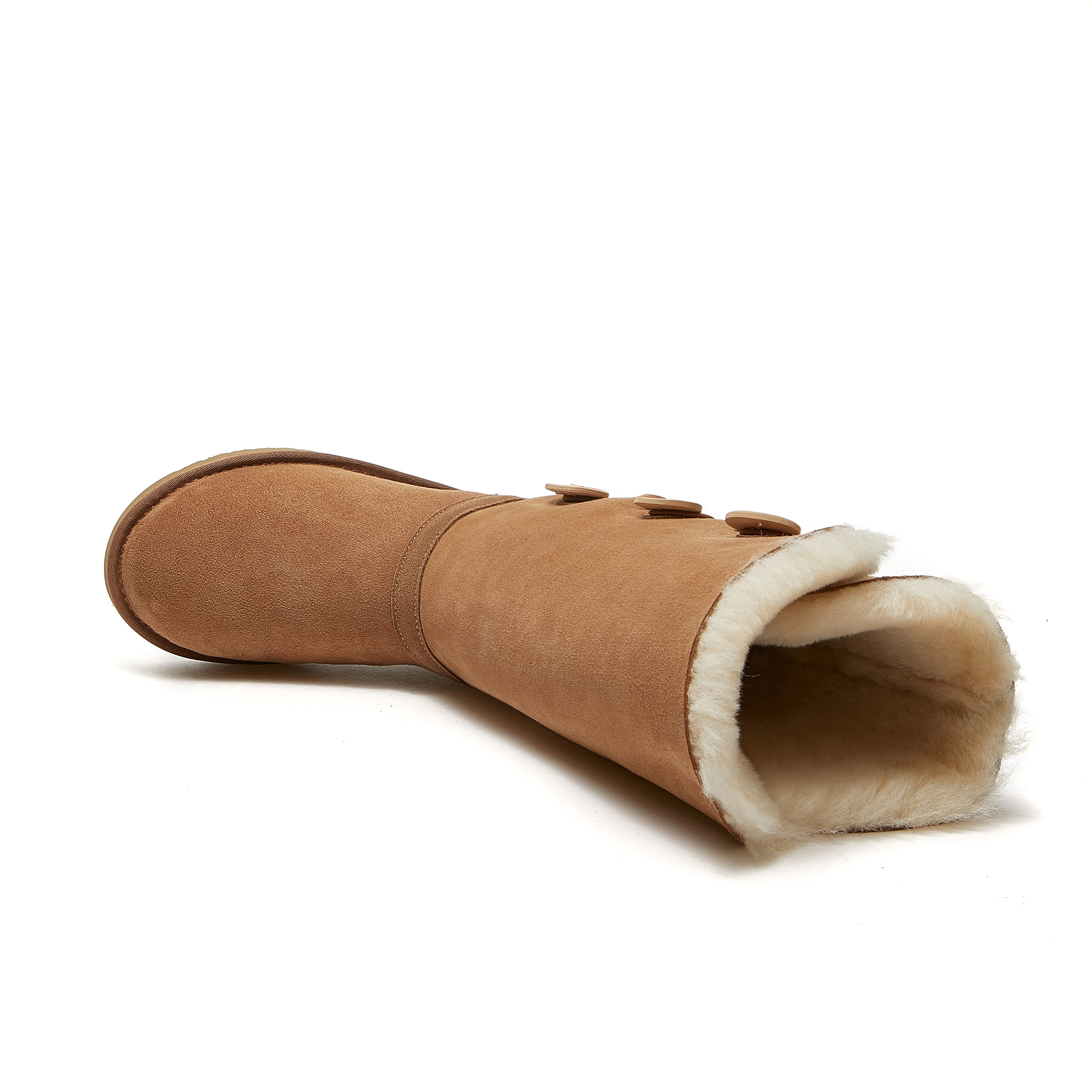 Botas KAHKI altas peludas estilo UGG con tres botones para mujer 