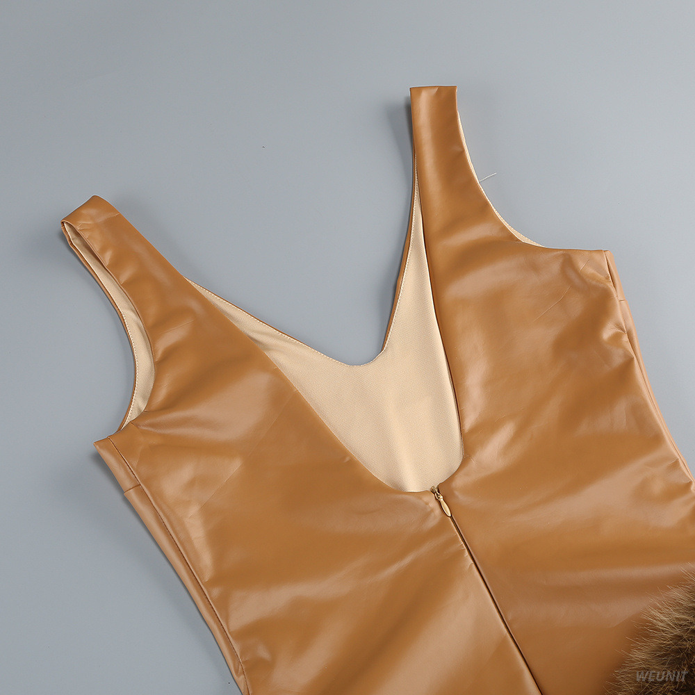 Body de piel sint&eacute;tica de inspiraci&oacute;n vintage con pelo esponjoso