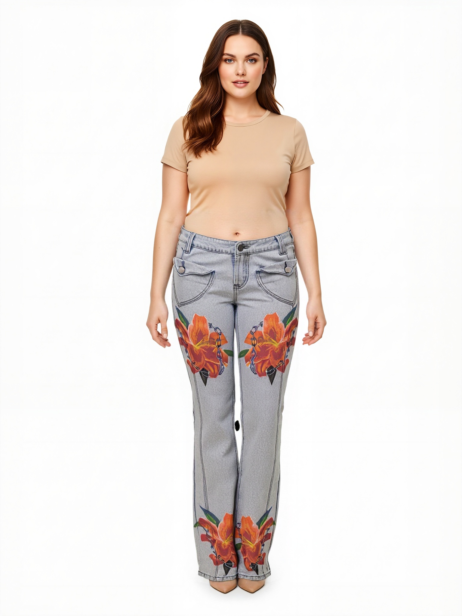 Vaqueros de mujer con estampado de flores.