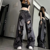 Pantalones vaqueros rasgados &uacute;nicos y geniales para mujer, pantalones largos desgastados de estilo americano, pantalones largos de pierna recta, holgados y vers&aacute;tiles