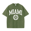 Camisetas lavadas de algod&oacute;n para mujer, camisetas desgastadas con cuello redondo de tendencia, ropa femenina de calle de verano de manga corta con estampado de Miami y EE. UU.