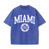 Camisetas lavadas de algod&oacute;n para mujer, camisetas desgastadas con cuello redondo de tendencia, ropa femenina de calle de verano de manga corta con estampado de Miami y EE. UU.