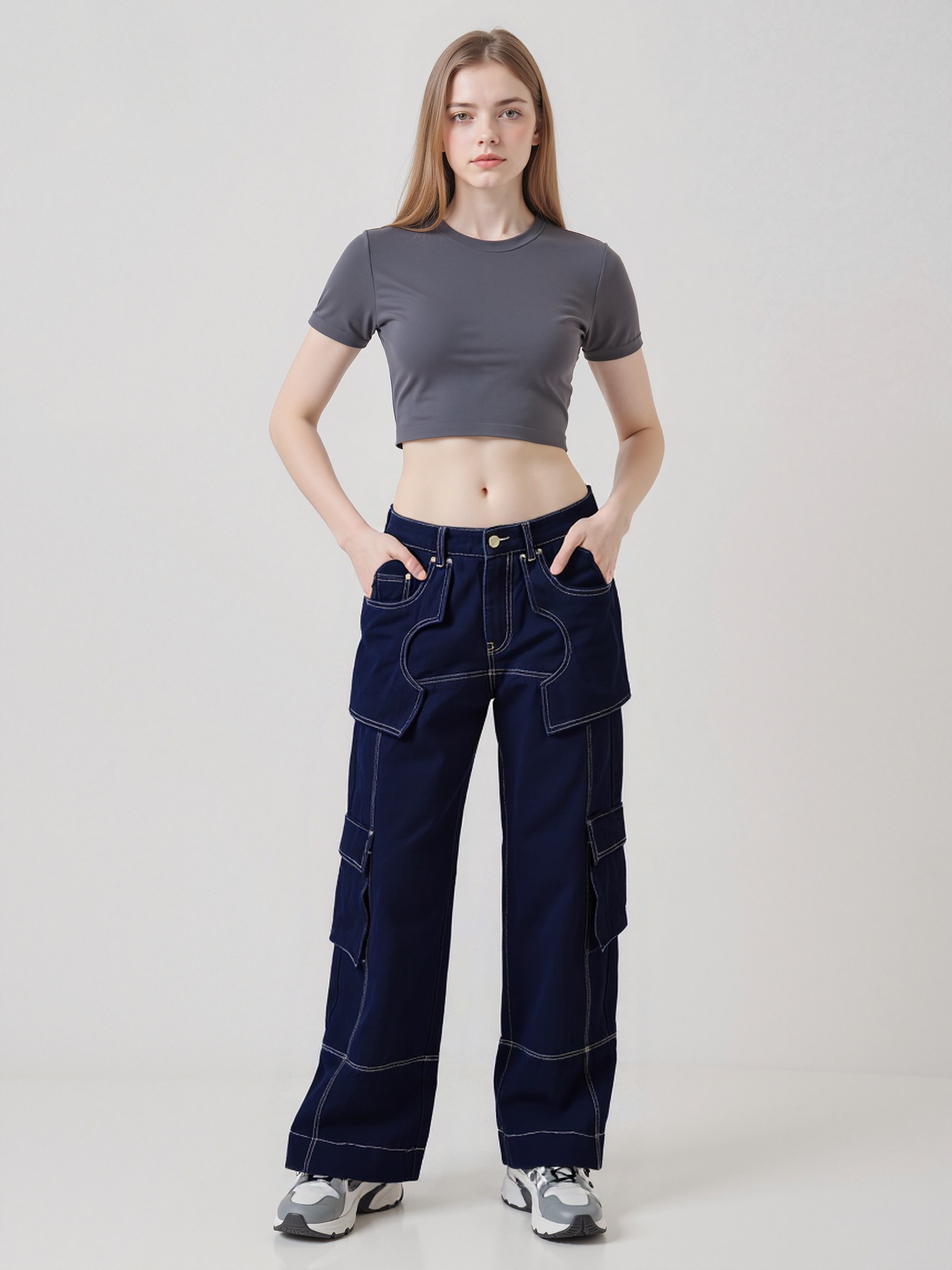 Pantalones anchos de mezclilla cargo de cintura alta