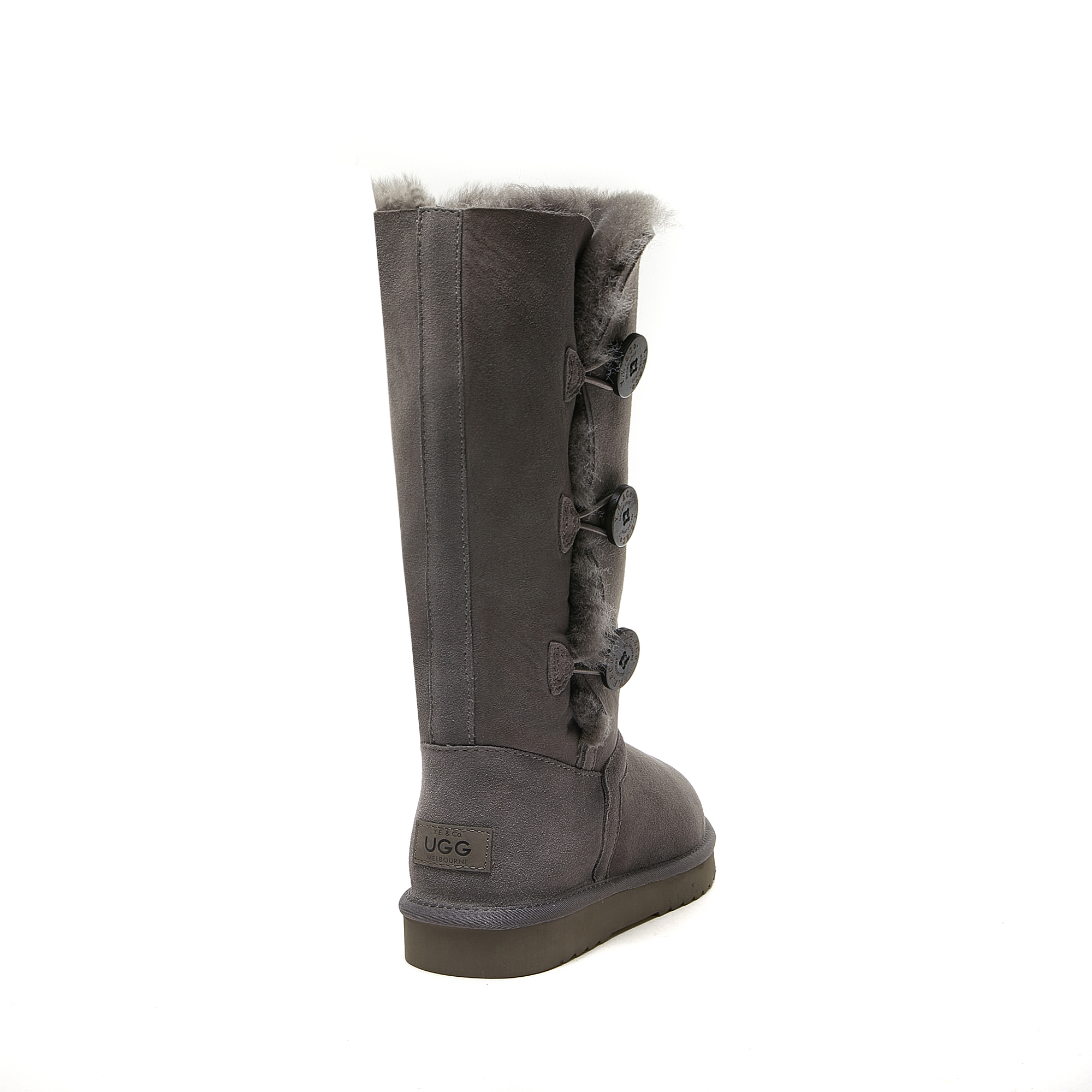 Botas altas estilo UGG peludas con tres botones para mujer