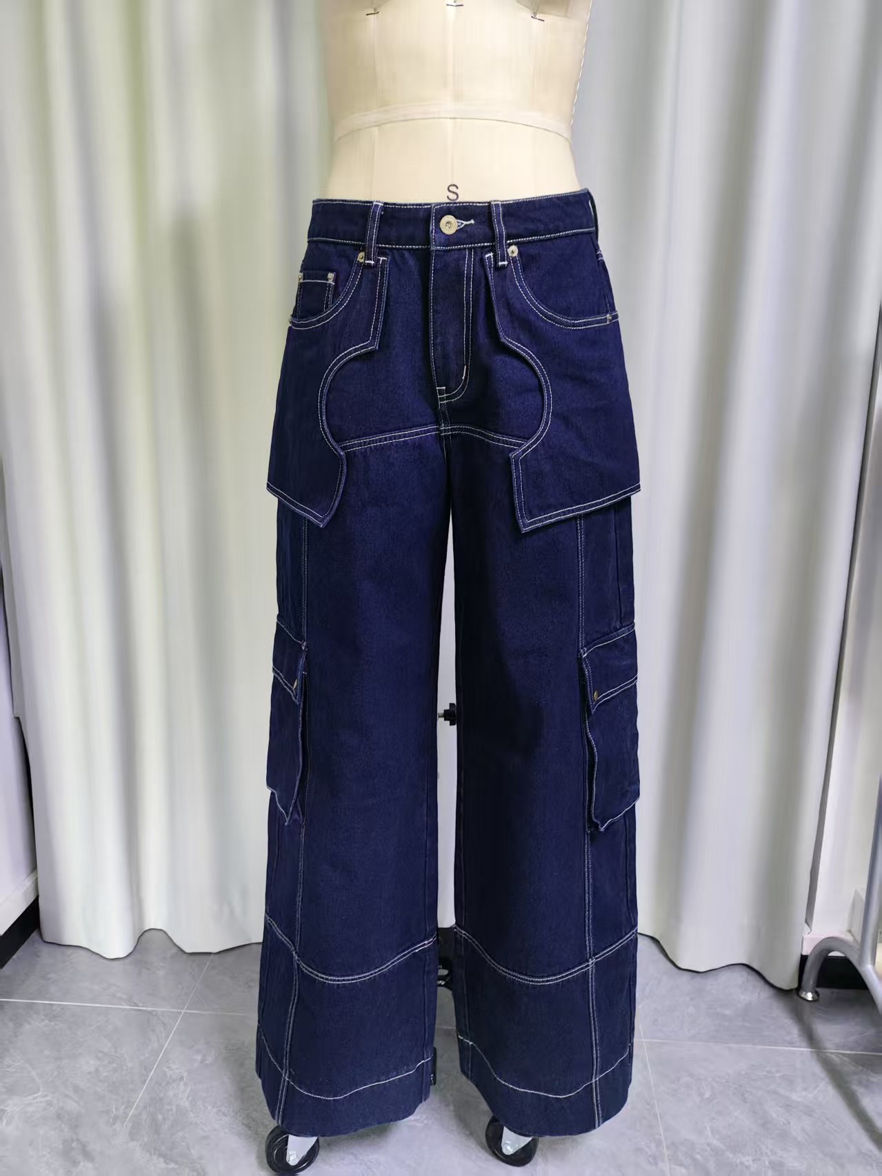 Pantalones anchos de mezclilla cargo de cintura alta