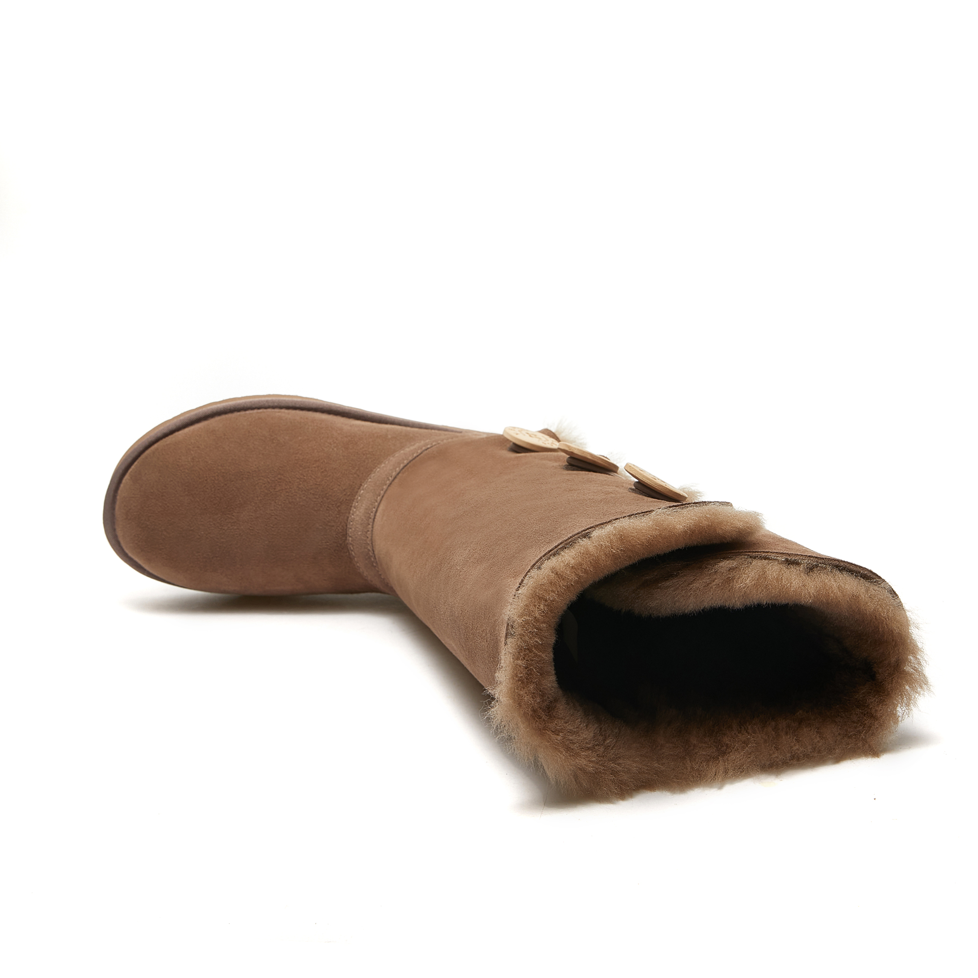 Botas DK.KAHKI estilo UGG altas peludas con tres botones para mujer 