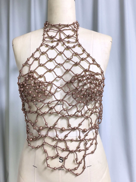 Top halter de red con cuentas