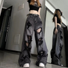 Pantalones vaqueros rasgados &uacute;nicos y geniales para mujer, pantalones largos desgastados de estilo americano, pantalones largos de pierna recta, holgados y vers&aacute;tiles