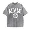 Camisetas lavadas de algod&oacute;n para mujer, camisetas desgastadas con cuello redondo de tendencia, ropa femenina de calle de verano de manga corta con estampado de Miami y EE. UU.