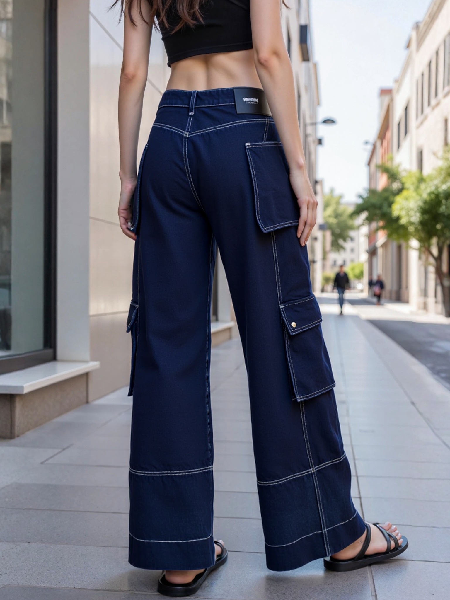 Pantalones anchos de mezclilla cargo de cintura alta