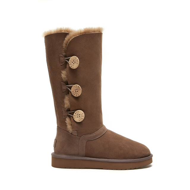 Botas DK.KAHKI estilo UGG altas peludas con tres botones para mujer 